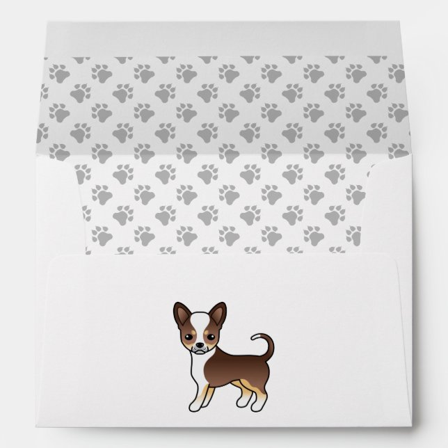 Chocolate Tricolor Smooth Coat Chihuahua & Paws Envelope (Back (Bottom))