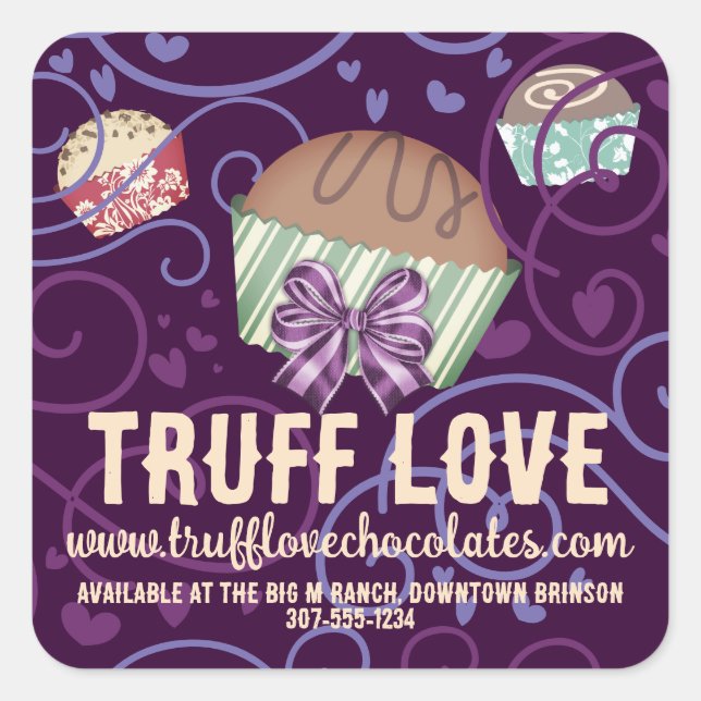 Chocolate truffle fancy flourish confections candy square sticker (Front)