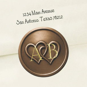 Chocolate Two Hearts Intertwined Monogram Wedding Classic Round Sticker