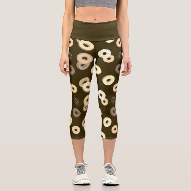 Chocolate vanilla doughnuts elegant pattern brown capri leggings (Front)