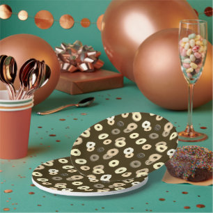Chocolate vanilla doughnuts elegant pattern brown paper plate