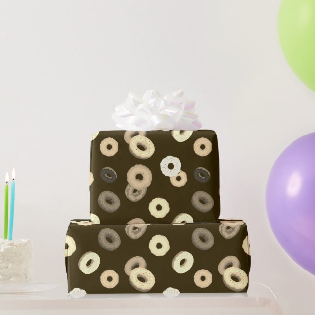 Chocolate vanilla doughnuts elegant pattern brown wrapping paper (Party Gifts)