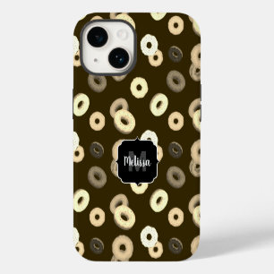 Chocolate vanilla doughnuts pattern brown Monogram iPhone 14 Case