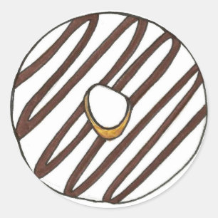 Chocolate Vanilla Zebra Stripe Iced Doughnut Dough Classic Round Sticker