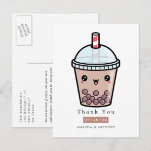 Chocolate Watercolor Floral Wedding Thank You Postcard