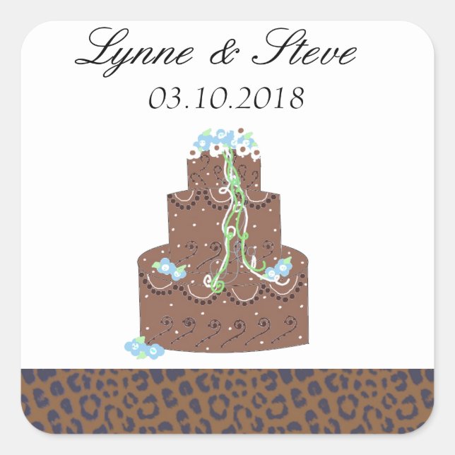 Chocolate Wedding Cake Save the Date Square Sticker (Front)