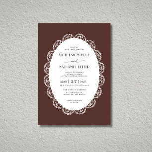Chocolate & White Lace Old Money Rustic Wedding Invitation