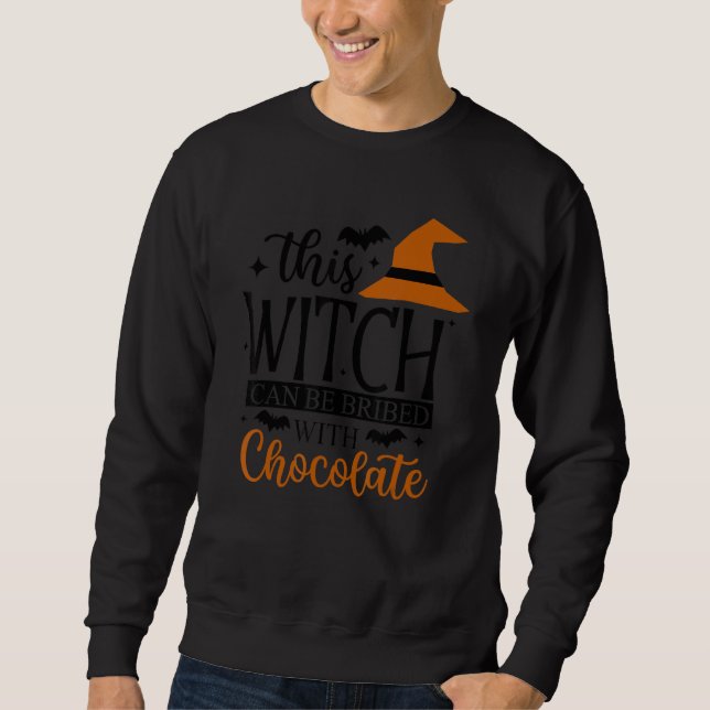 Chocolate  Witch Chocoholic Ladies Halloween Sweatshirt (Front)