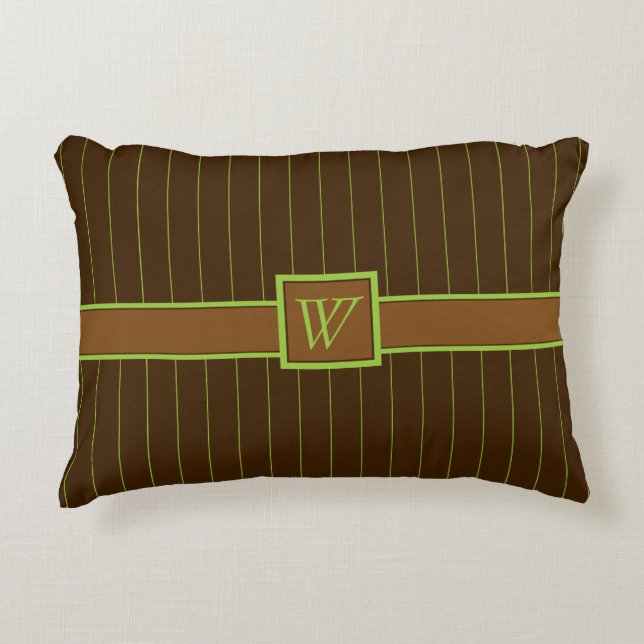 Chocolate with Lime Pinstripes Accent Pillow (Front)