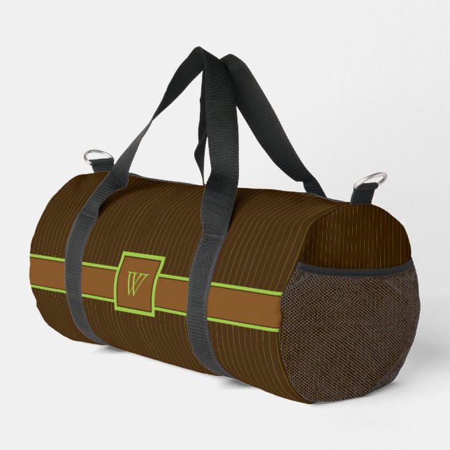 Chocolate with Lime Pinstripes Duffle Bag (Right Corner)
