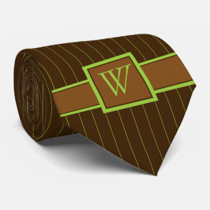 Chocolate with Lime Pinstripes Men's Neck Tie