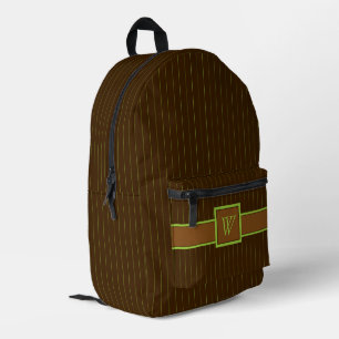 Chocolate with Lime Pinstripes Printed Backpack