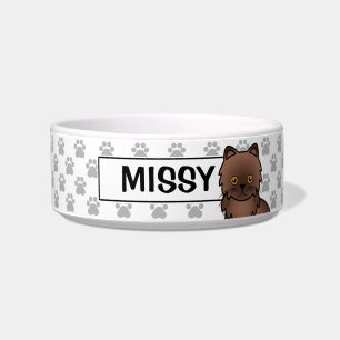 Chocolate With Orange Eyes Persian Cat & Name Bowl