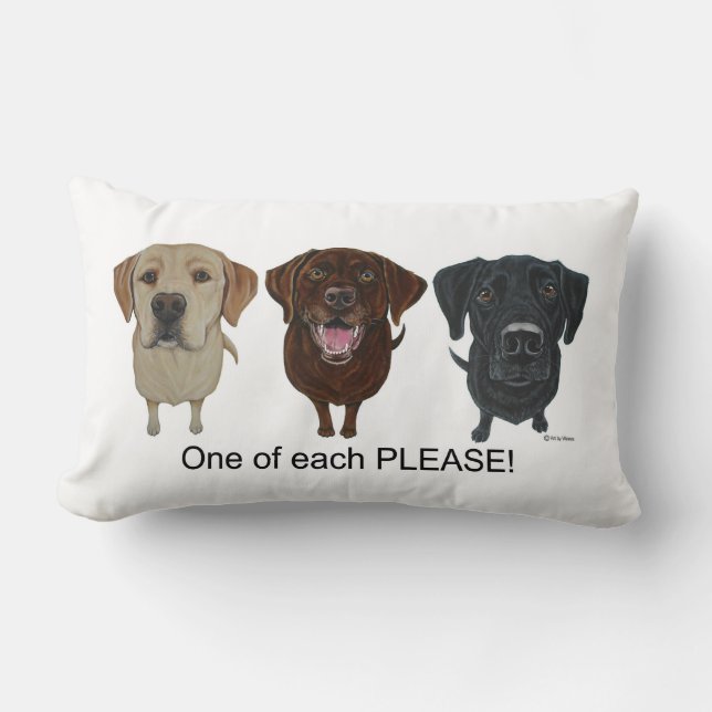 Chocolate, yellow and black Labrador Retriever Lumbar Cushion (Front)