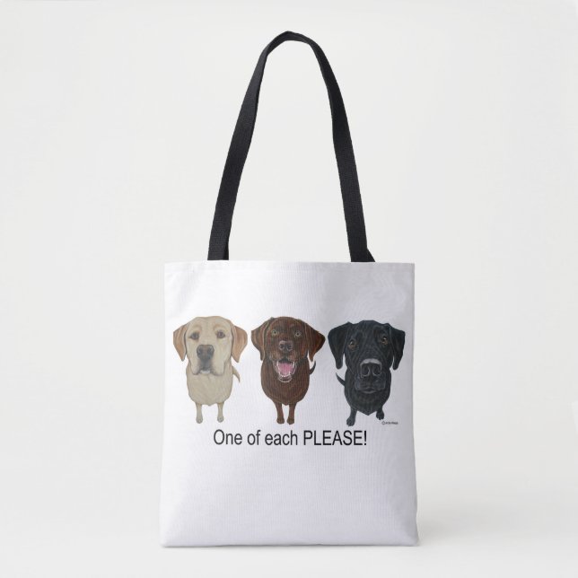 Chocolate, yellow and black Labrador Retriever Tote Bag (Front)