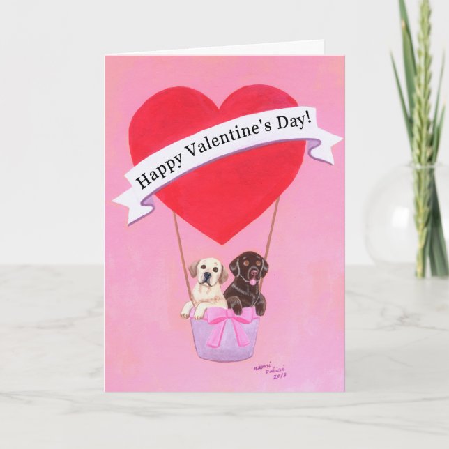 Chocolate & Yellow Labradors Valentine's Day card (Front)