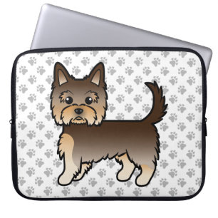 Chocolate Yorkshire Terrier Cartoon Dog & Paws Laptop Sleeve