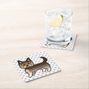 Chocolate Yorkshire Terrier Cartoon Dog & Paws Square Paper Coaster