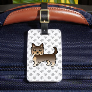 Chocolate Yorkshire Terrier Cartoon Dog & Text Luggage Tag