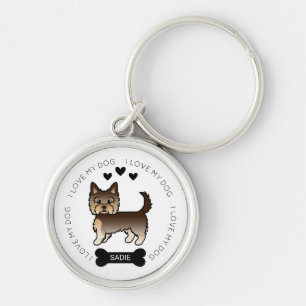 Chocolate Yorkshire Terrier Dog Love & Name Key Ring