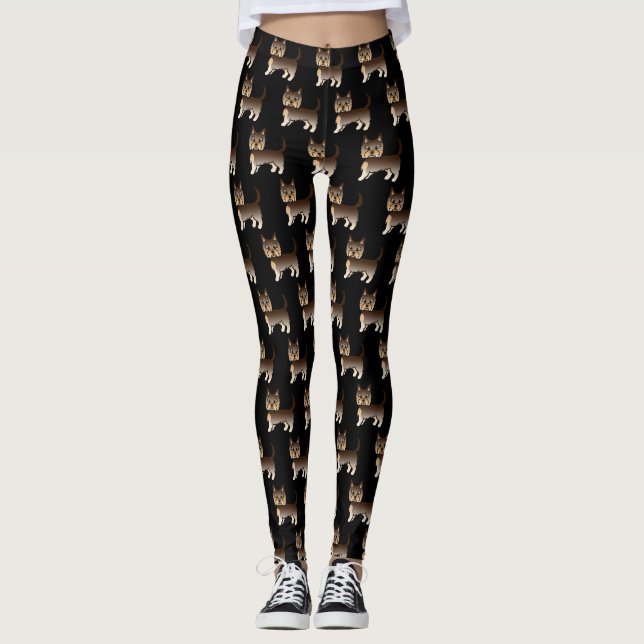 Chocolate Yorkshire Terrier Dog Pattern Leggings (Front)