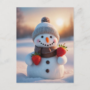 chocolates and strawberry snowman holiday postcard