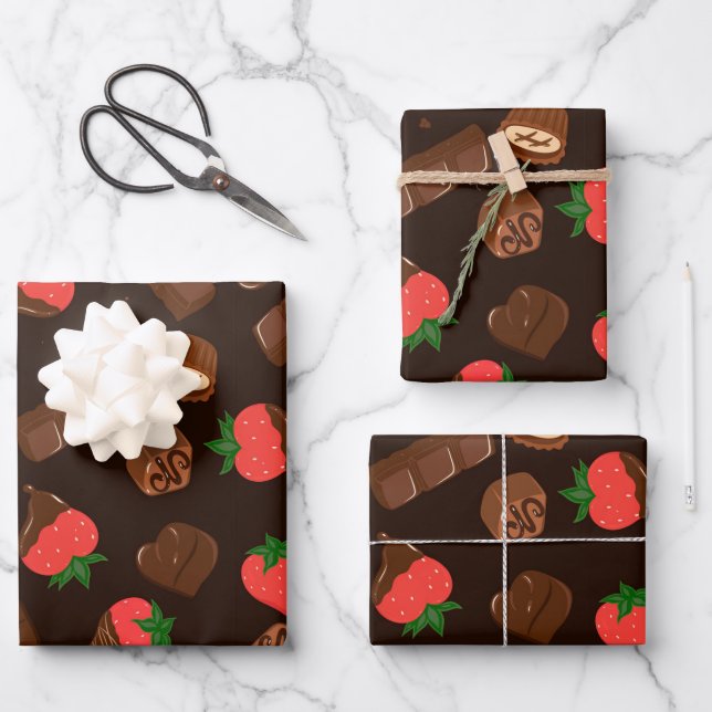 Chocolates Candy Strawberries Wrapping Paper Sheet (Front)
