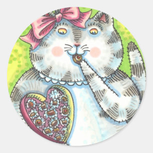 CHOCOLATES FROM KITTEN'S SECRET ADMIRER, VALENTINE CLASSIC ROUND STICKER