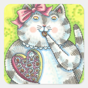 CHOCOLATES FROM KITTEN'S SECRET ADMIRER, VALENTINE SQUARE STICKER