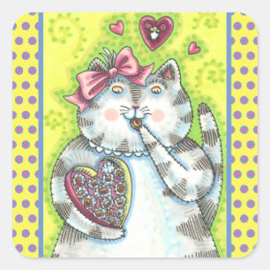 CHOCOLATES FROM KITTEN'S SECRET ADMIRER, VALENTINE SQUARE STICKER