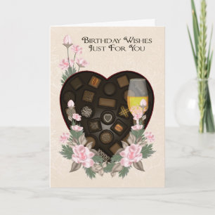 Chocolates Wine And Flower Birthday Greeting Card