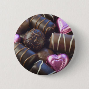 chocolates with pink foil 6 cm round badge