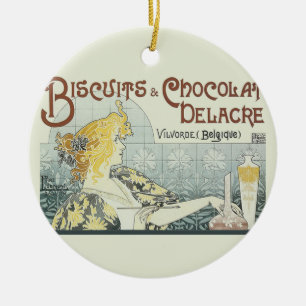 Chocoloate Art Nouveau Ceramic Ornament
