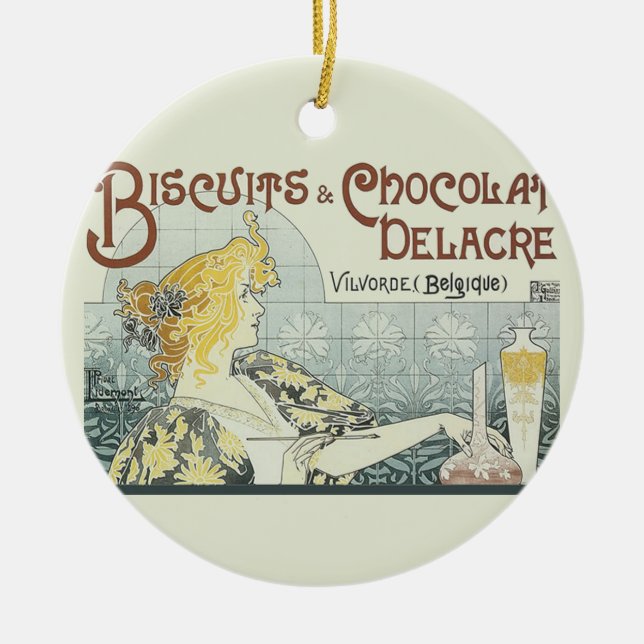 Chocoloate Art Nouveau Woman Ceramic Ornament (Front)