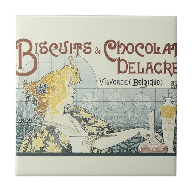 Chocoloate Art Nouveau Woman Ceramic Tile (Front)