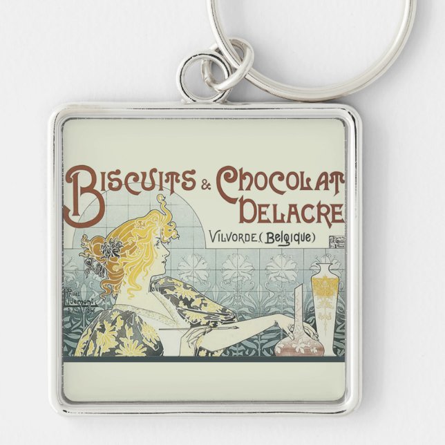 Chocoloate Art Nouveau Woman Key Ring (Front)