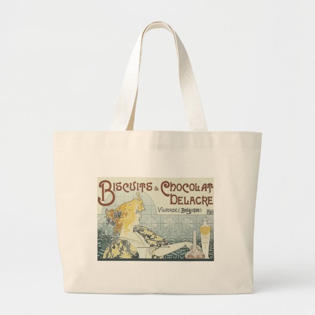 Chocoloate Art Nouveau Woman Large Tote Bag (Front)