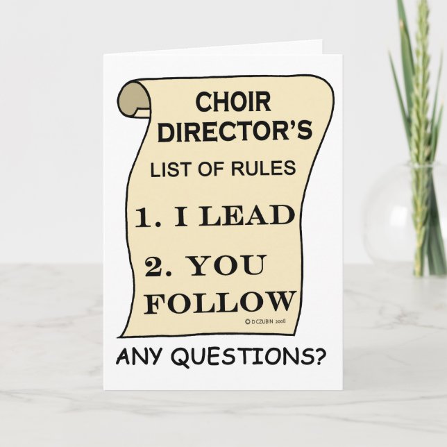 Choir Director List Of Rules Card (Front)