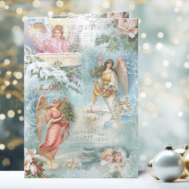 Choir of Vintage Christmas Winter Angels Collage Holiday Card (Creator Uploaded)