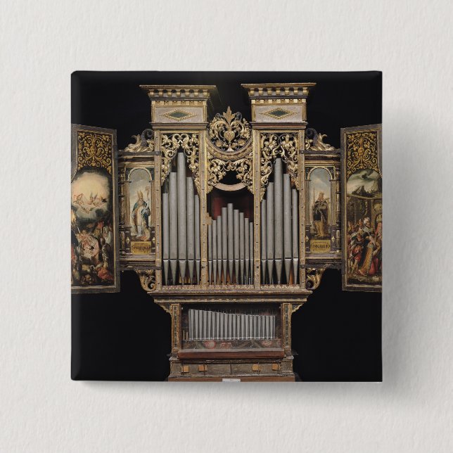 Choir organ with open panels 15 cm square badge (Front)