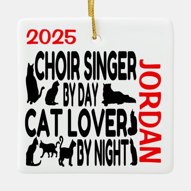 Choir Singer Loves Cats CUSTOM Ceramic Ornament (Front)