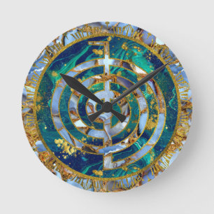 Choku Rei Symbol in Mandala on Marble and Gold Round Clock