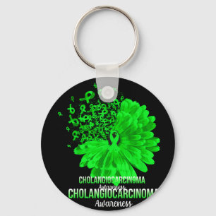 Cholangiocarcinoma Awareness Green Ribbon Flower Key Ring