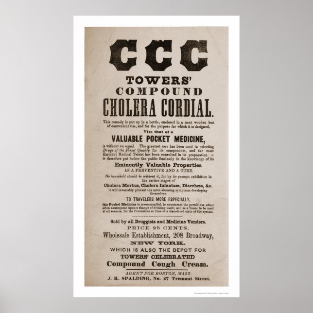 Cholera Medicine Broadside Print 1870 (Front)
