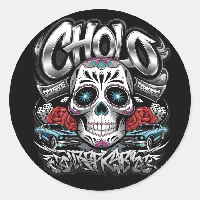 Cholo Sugar Skull Cinco de Mayo Art Classic Round Sticker (Front)