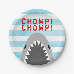 Chomp Chomp Shark Theme Birthday Boy striped Jaws Paper Plate