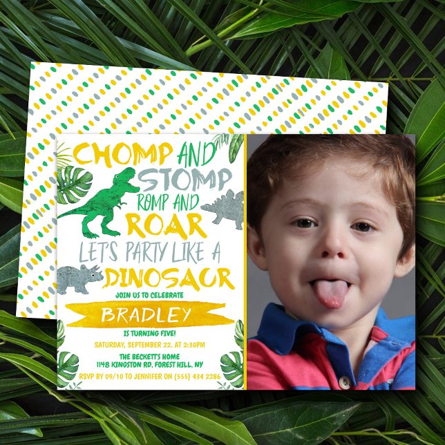 Chomp & Stomp! Dinosaur Any Age Birthday Photo Invitation (Creator Uploaded)