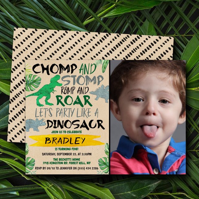 Chomp & Stomp! Dinosaur Any Age Birthday Photo Invitation (Creator Uploaded)