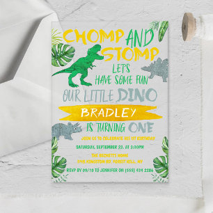 Chomp & Stomp! Dinosaur Boys 1st Birthday Acrylic Invitations