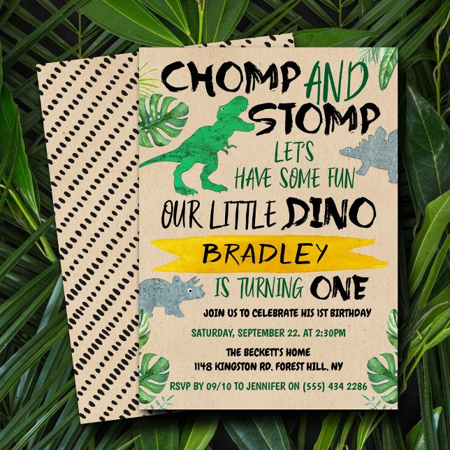 Chomp & Stomp! Dinosaur Boys 1st Birthday Invitation (Creator Uploaded)